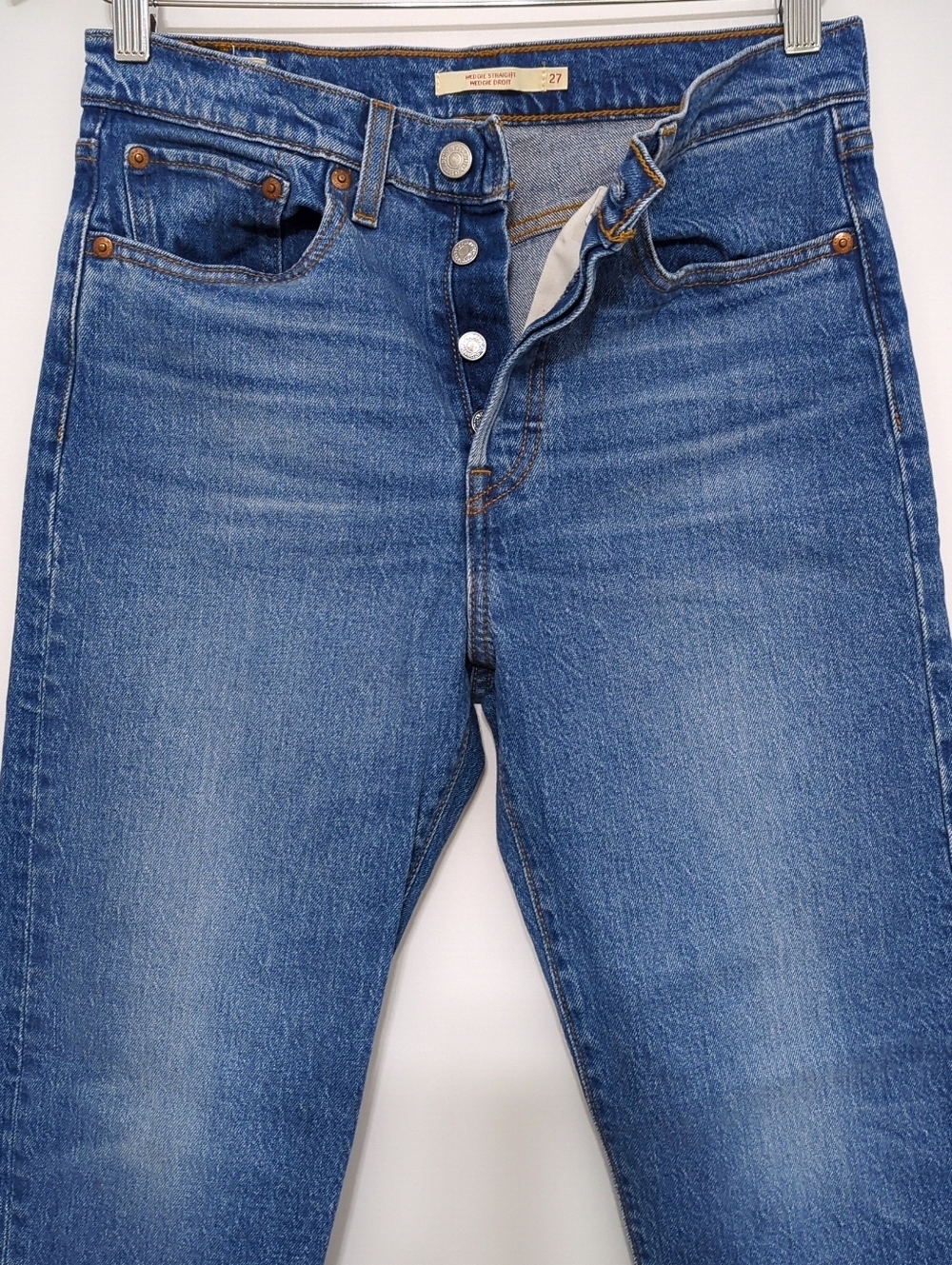 Levi's Wedgie Straight Jeans Size 27 High Waisted Cropped Denim Medium Wash - Picture 5 of 9